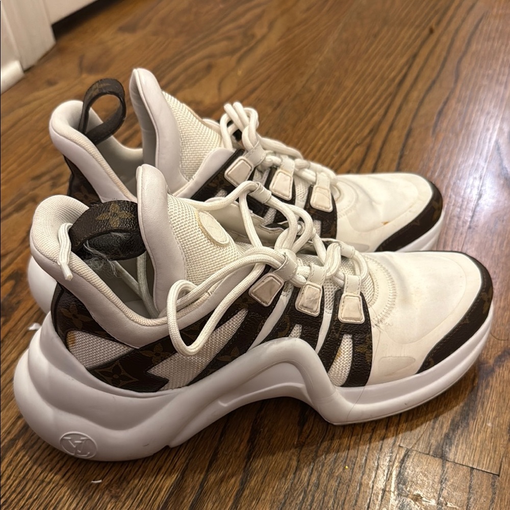 LV White and Brown Designer Sneakers
